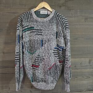 VTG Michael Gerald Sweater Men's XL Gray Geometric Pullover Knit Grandpa Y2K 80s